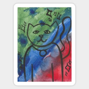 Cute Kitty Portrait in Green, Blue and Red Sticker